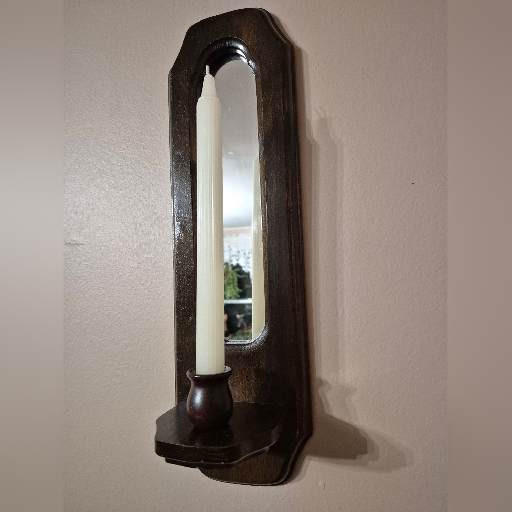 Vintage Mirrored Wood Candle Sconces - Picture 4 of 15